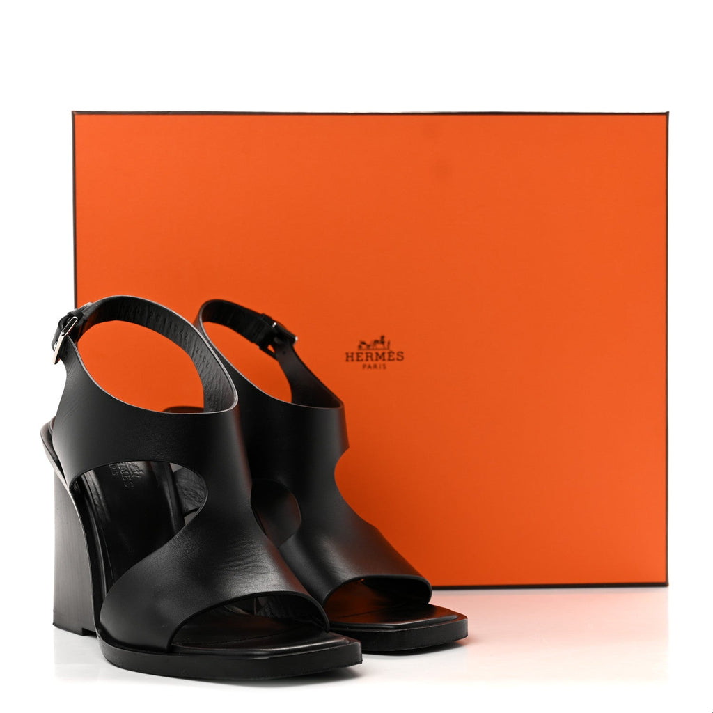 Hermes Calfskin Women's Kalya 100 Sandals 39 Black