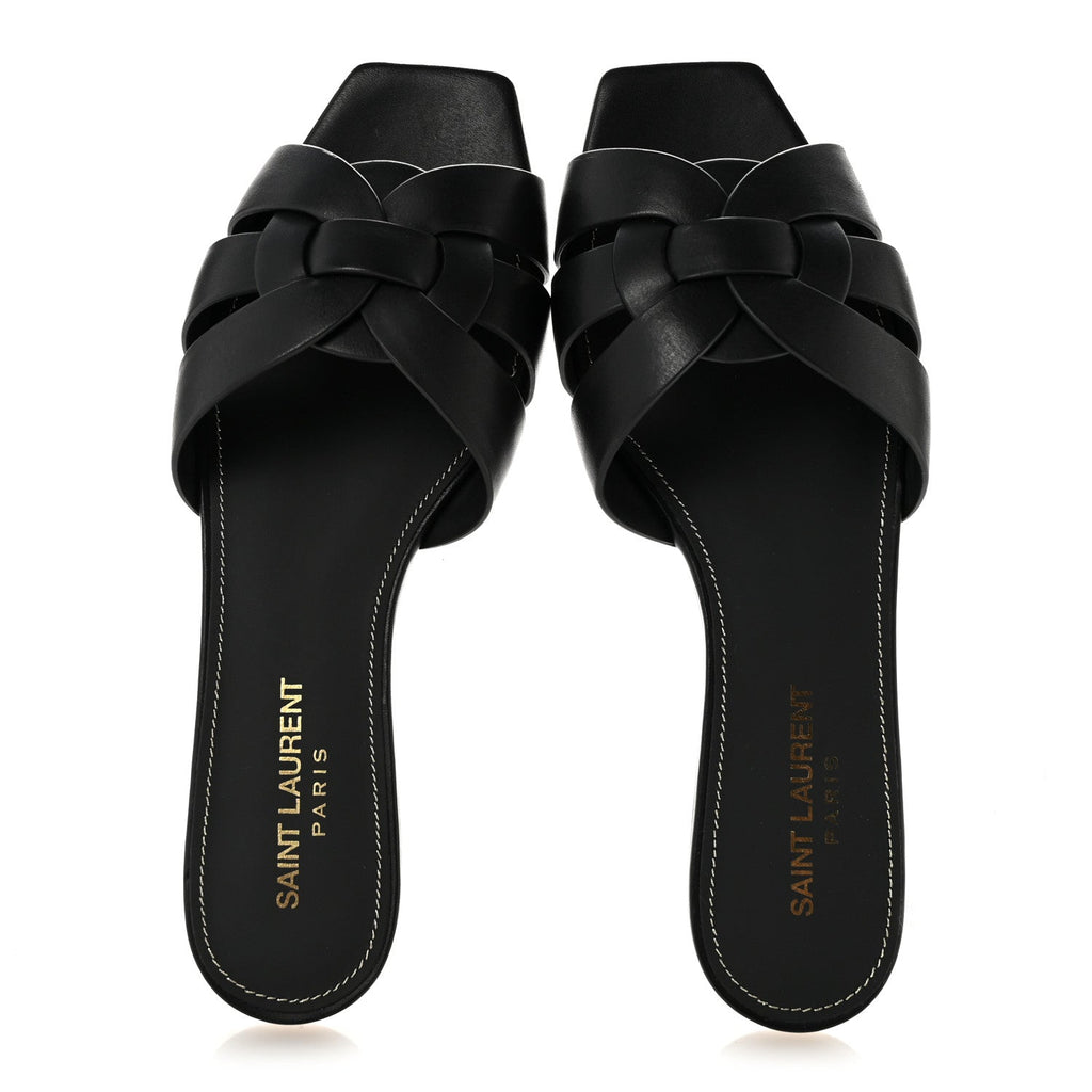 Saint Laurent Calfskin Women's Tribute 05 Slide Sandals 36.5 Black