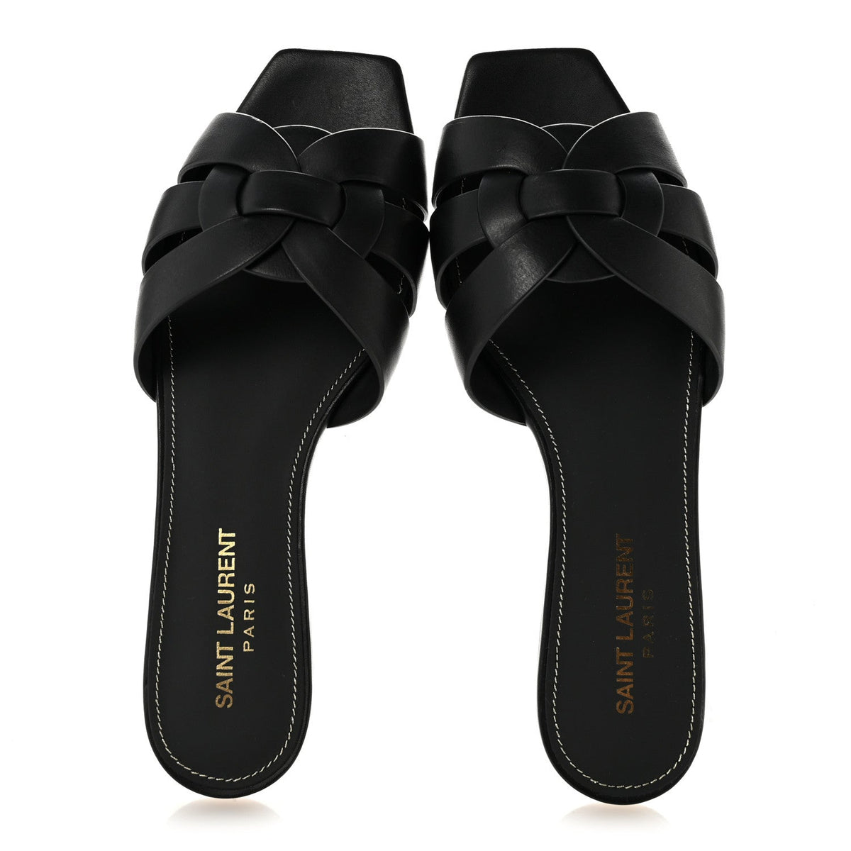 Saint Laurent Calfskin Women's Tribute 05 Slide Sandals 36.5 Black