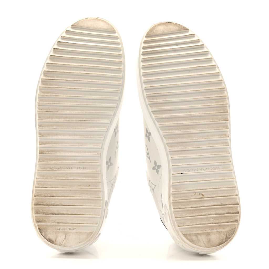 Louis Vuitton Calfskin Women's Monogram Debossed Time Out Sneakers 38 White Silver