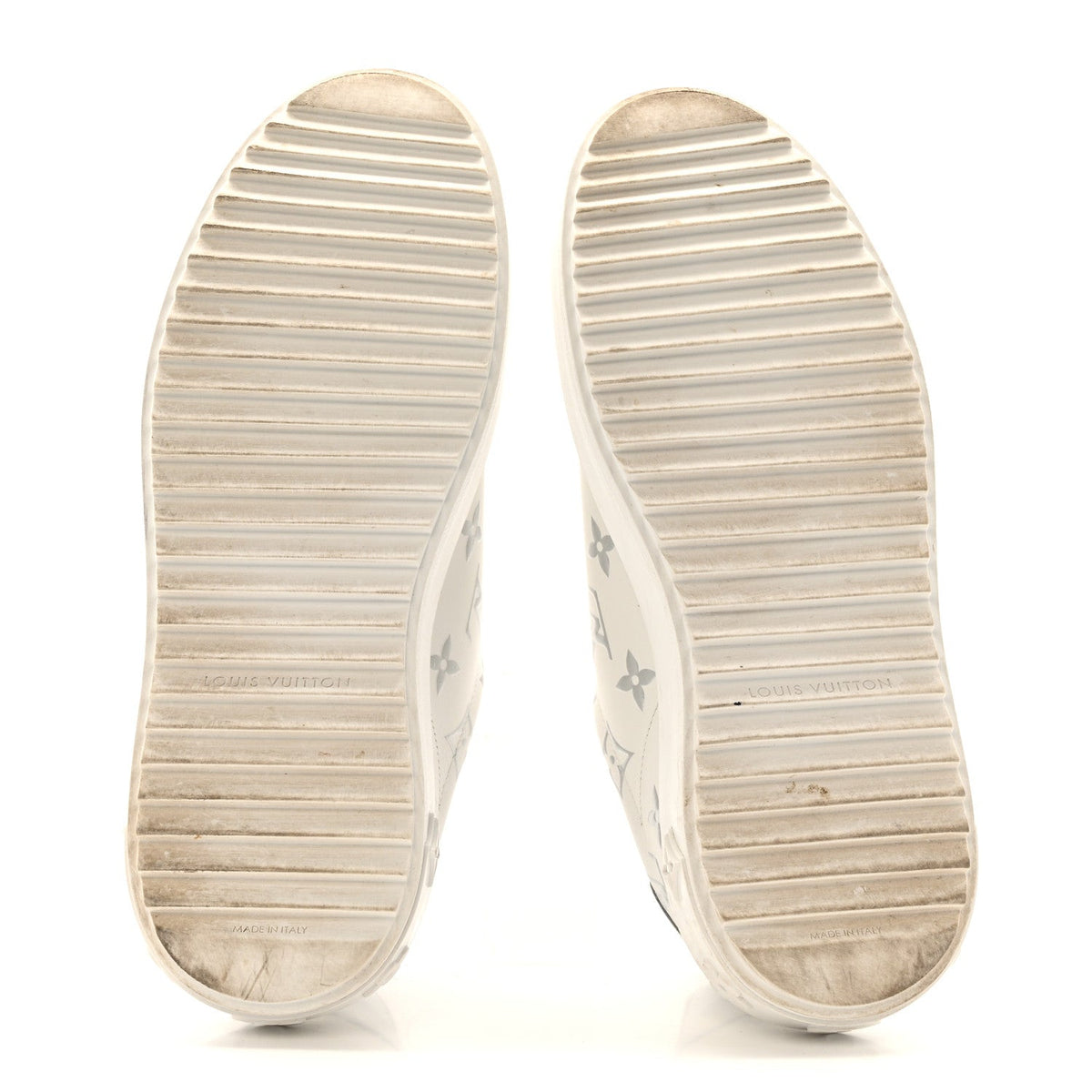 Louis Vuitton Calfskin Women's Monogram Debossed Time Out Sneakers 38 White Silver
