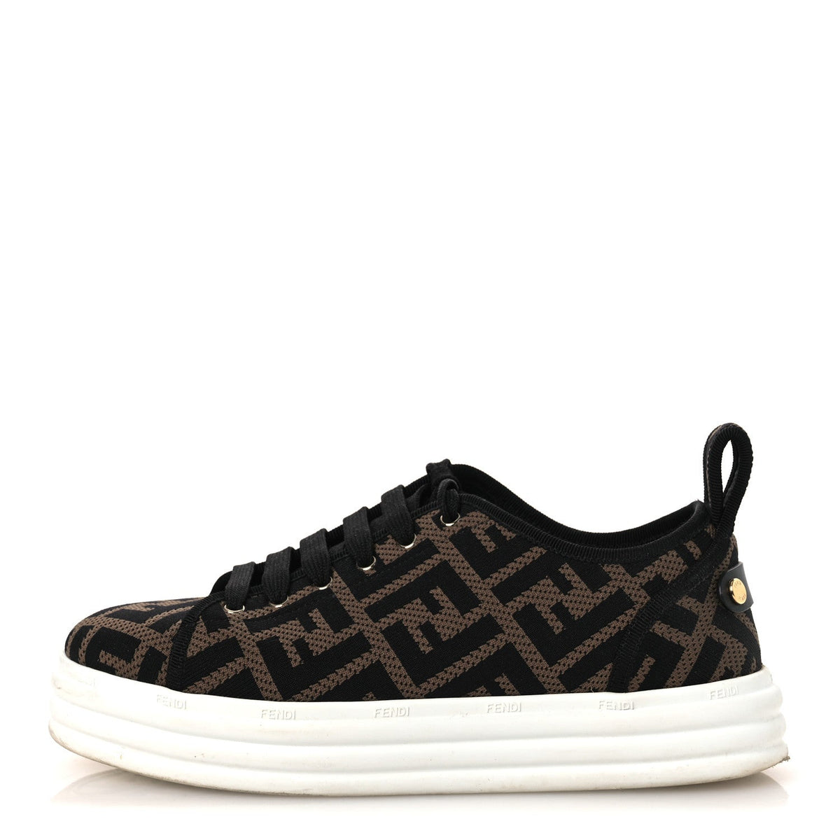 Fendi Fabric Women's FF Rise Low Top Sneakers 36.5 Tobacco Black