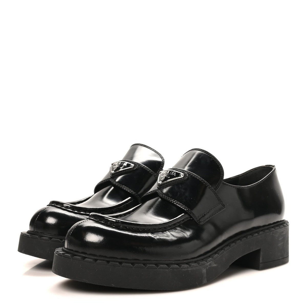 Prada Spazzolato Women's Triangle Logo 50mm Loafers 40 Black
