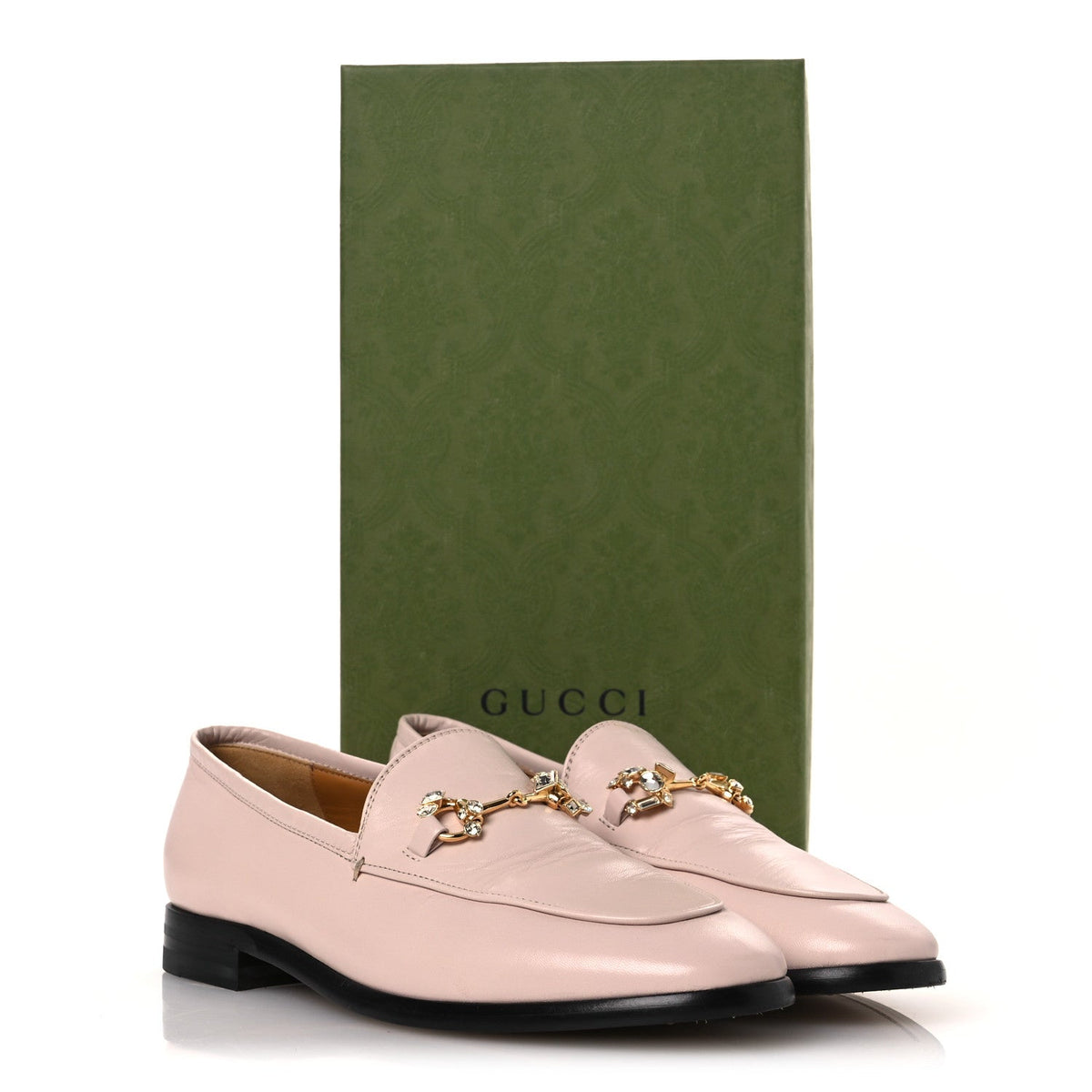 Gucci Malaga Kid Women's Crystal Horsebit Jordaan Loafers 37 Pink Hibiscus
