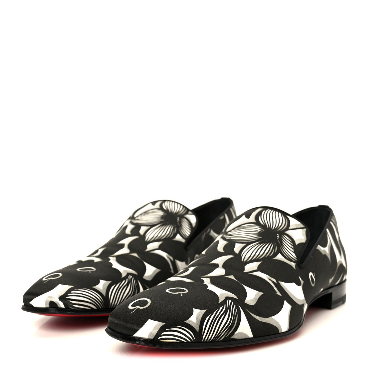 Christian Louboutin Satin Men's Petunia Dandelion Flat Loafers 42 Black White