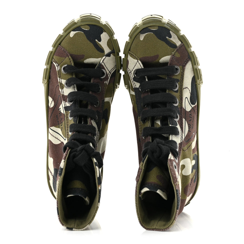 Prada Denim Women's Triangle Logo Camo Sneakers 35 Militare