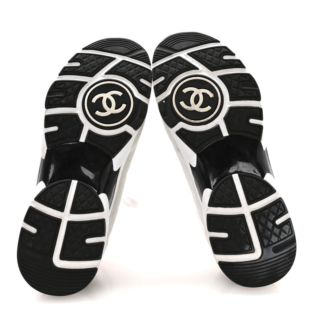 Chanel Calfskin Fabric Women's Sneakers 37.5 White Silver Fluo Pink