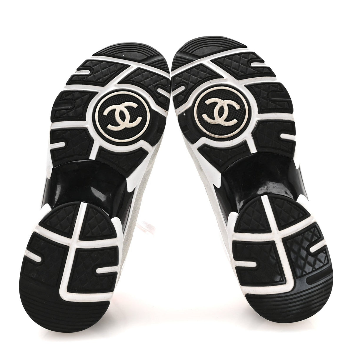 Chanel Calfskin Fabric Women's Sneakers 37.5 White Silver Fluo Pink
