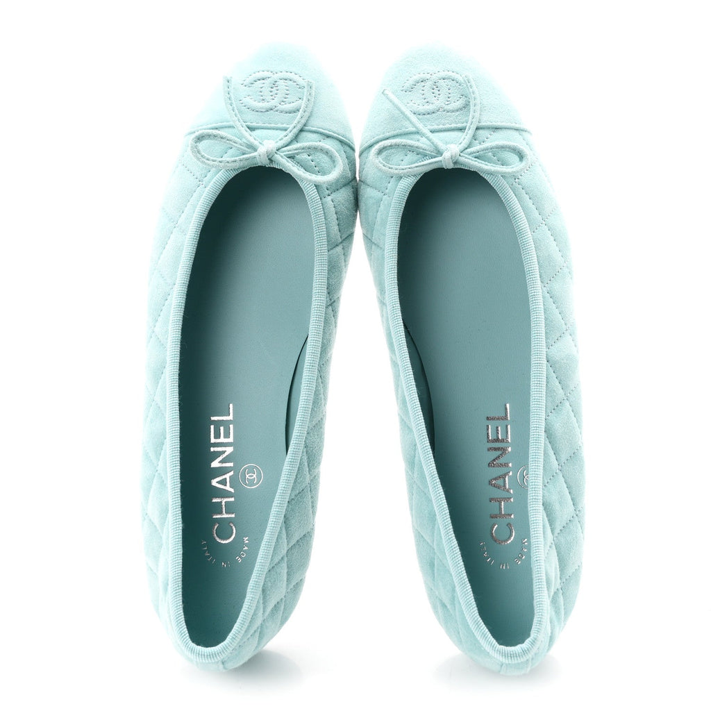 Chanel Suede Calfskin Quilted Cap Toe CC Women's Ballerina Flats