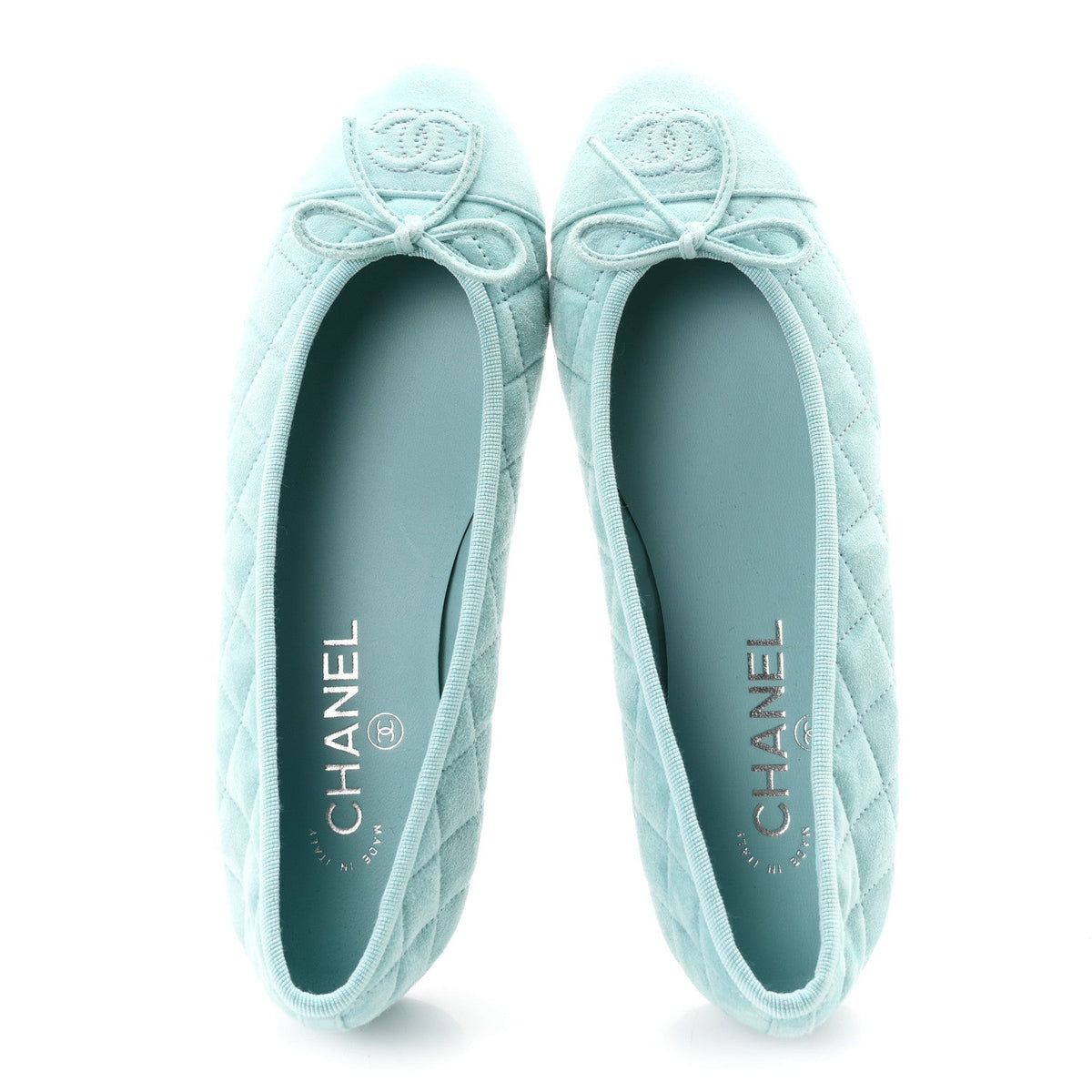 Chanel Suede Calfskin Quilted Cap Toe CC Women's Ballerina Flats