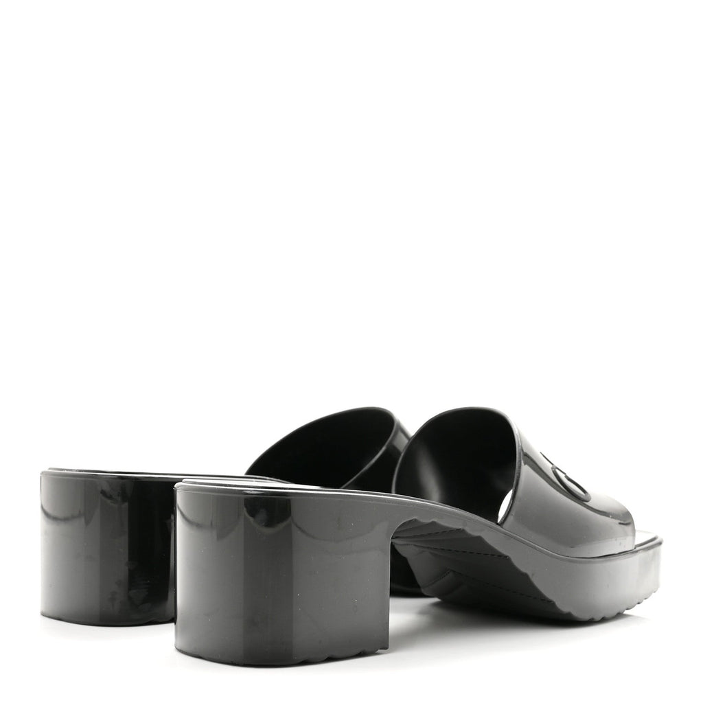 Gucci Rubber Logo Women's Platform Slide Sandals 38 Black