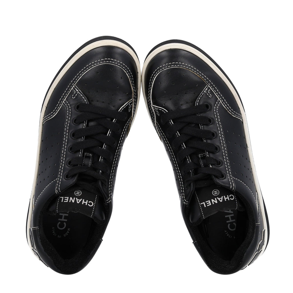Chanel Calfskin Women's Logo Sneakers 38 Black White