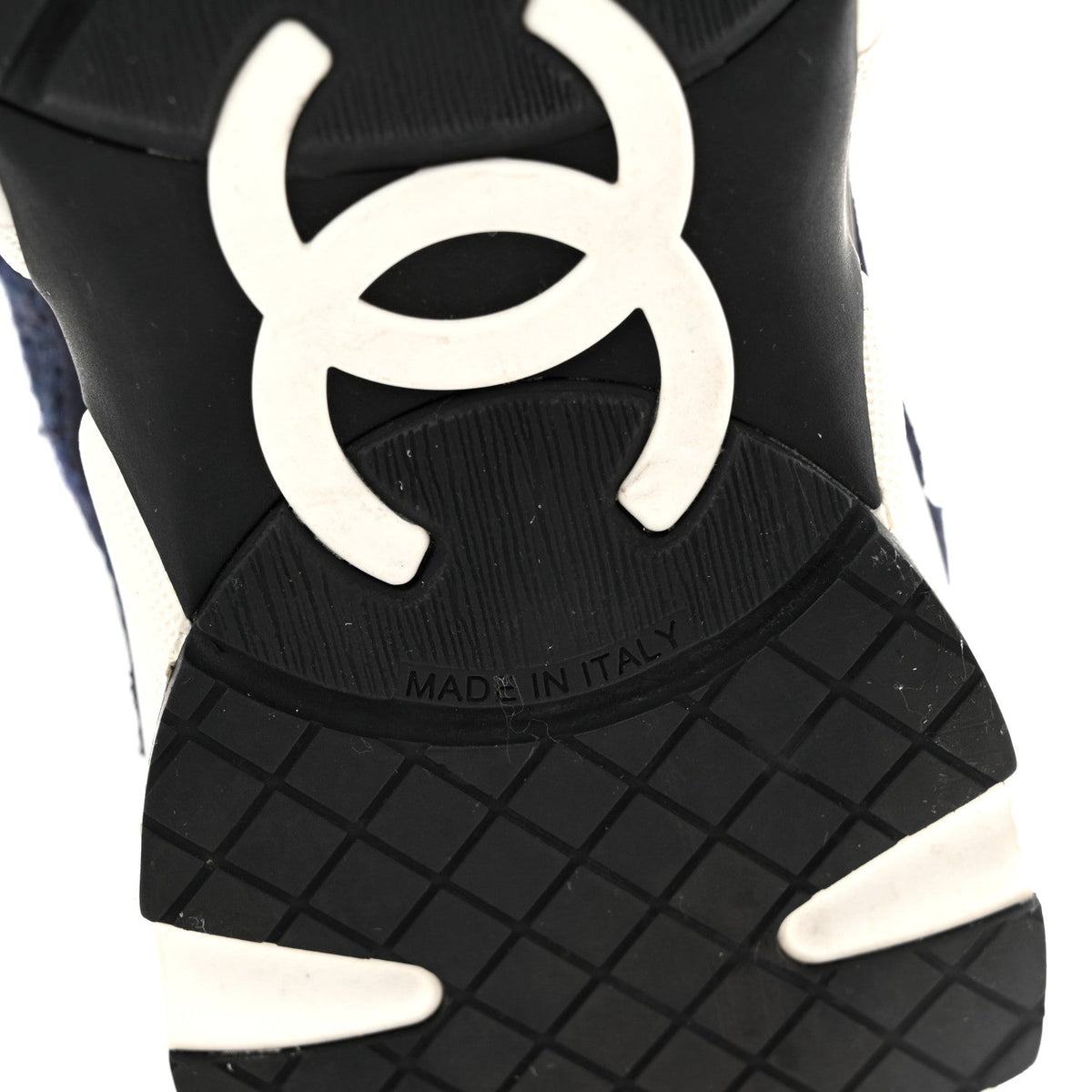 Chanel Tweed Suede Women's CC Sneakers 37.5 Black Blue