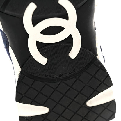 Chanel Tweed Suede Women's CC Sneakers 37.5 Black Blue