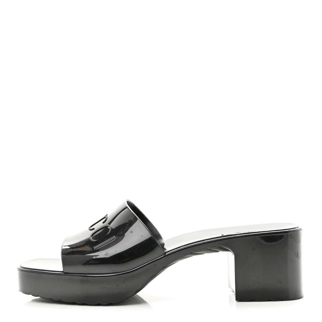 Gucci Rubber Logo Women's Platform Slide Sandals 38 Black