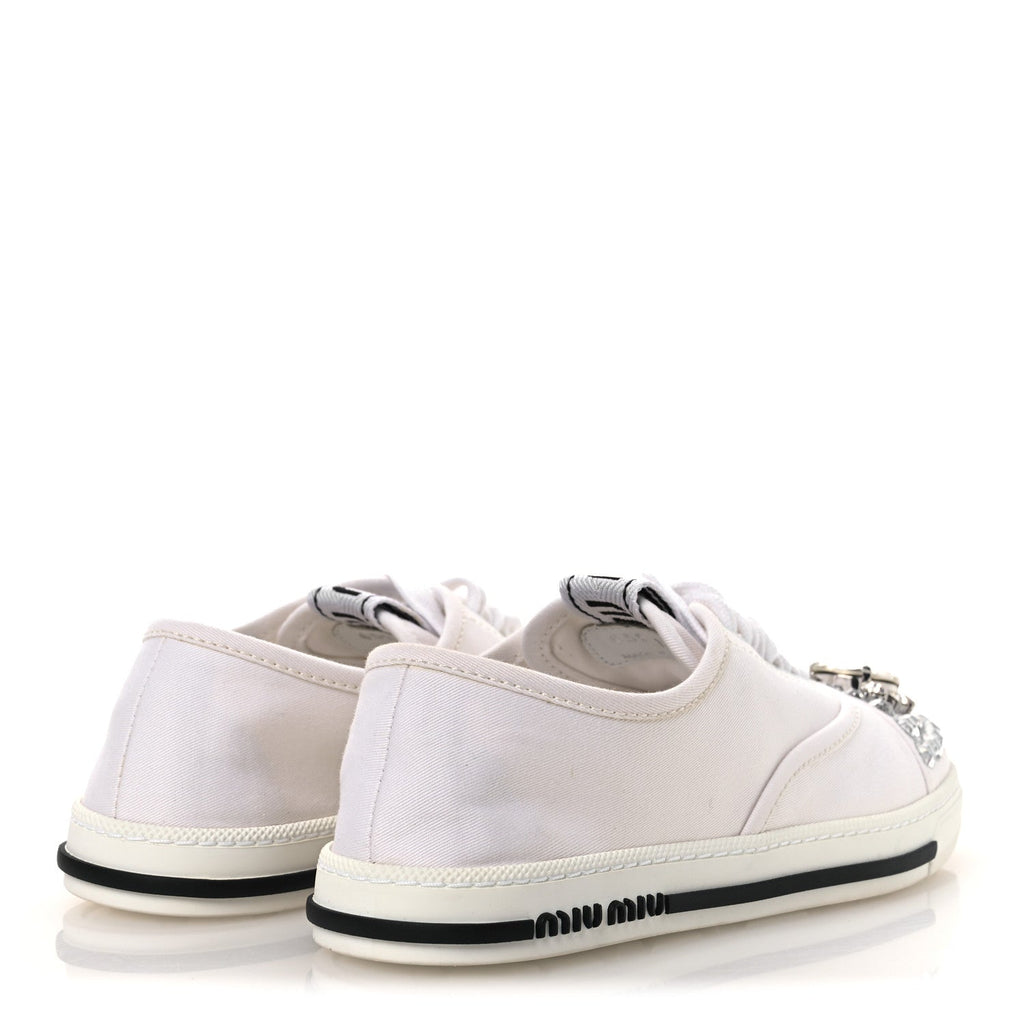 Miu Miu Gabardine Women's Crystal Low Sneakers 35 Bianco