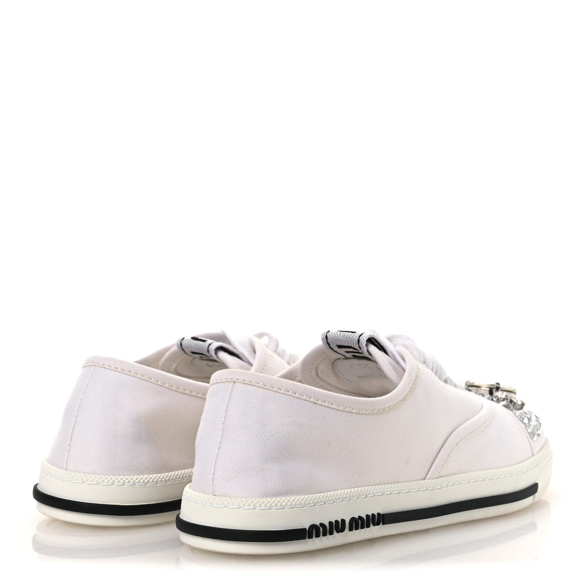 Miu Miu Gabardine Women's Crystal Low Sneakers 35 Bianco