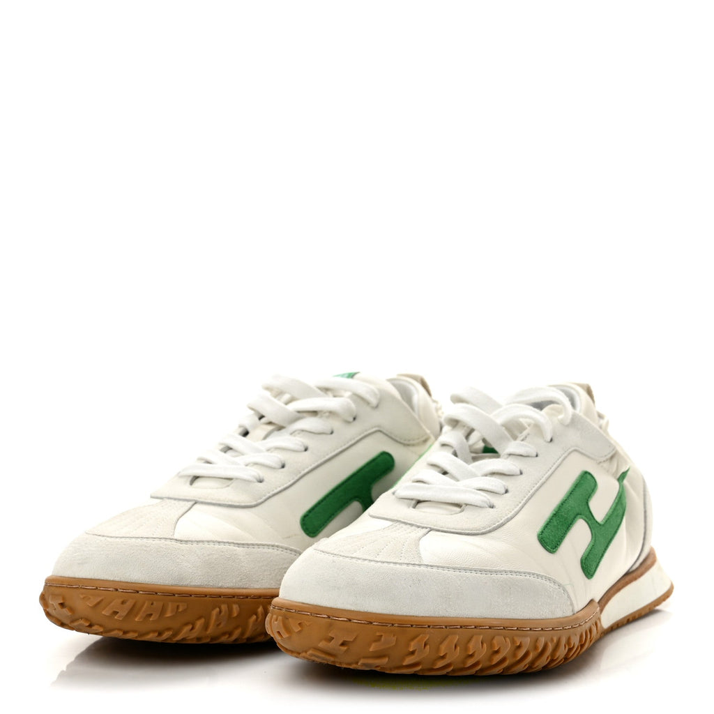 Hermes Nappa Suede Goatskin Jet Men's Sneakers White Vert Jungle