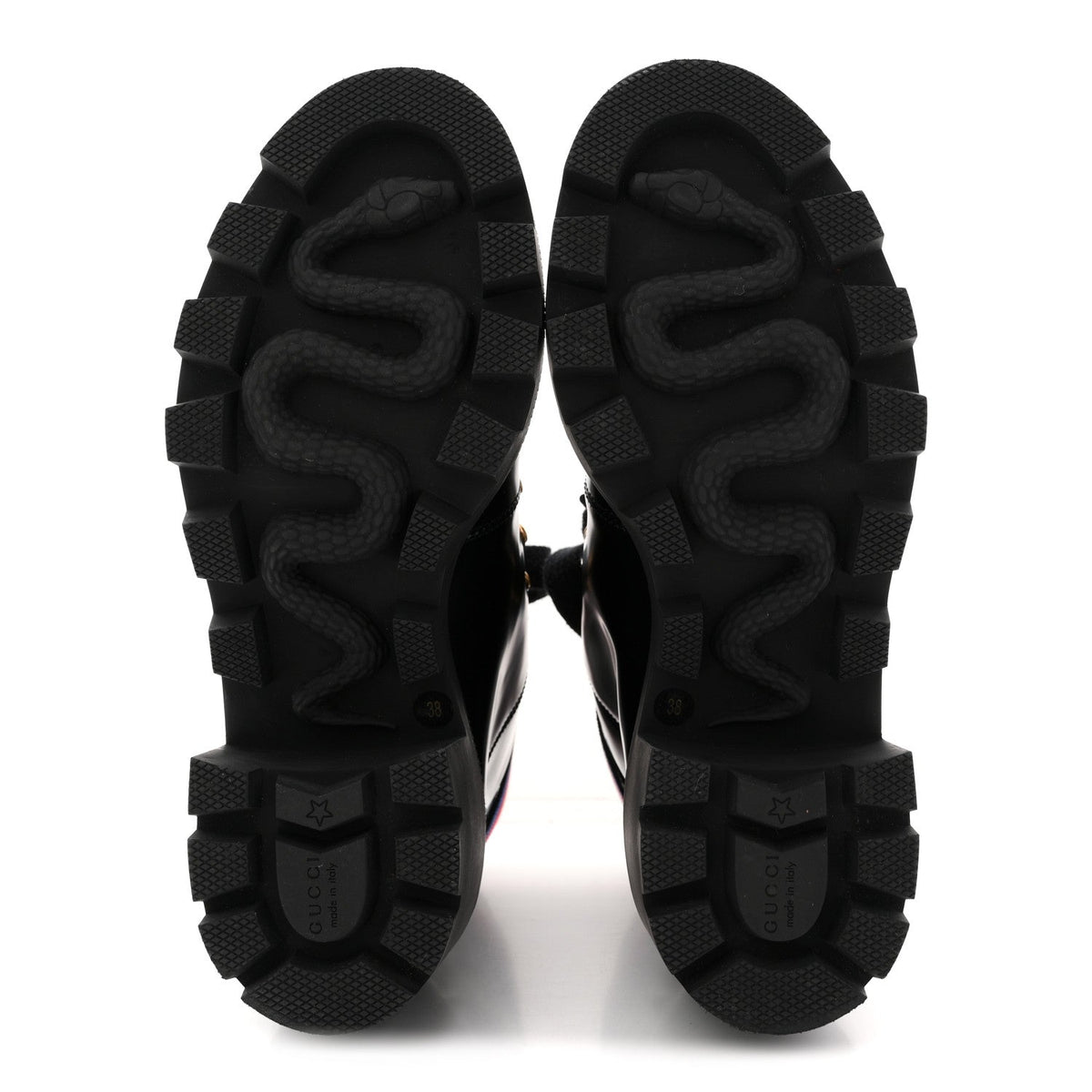 Gucci Calfskin Sylvie Web Women's Lace Up Combat Boots 38 Black