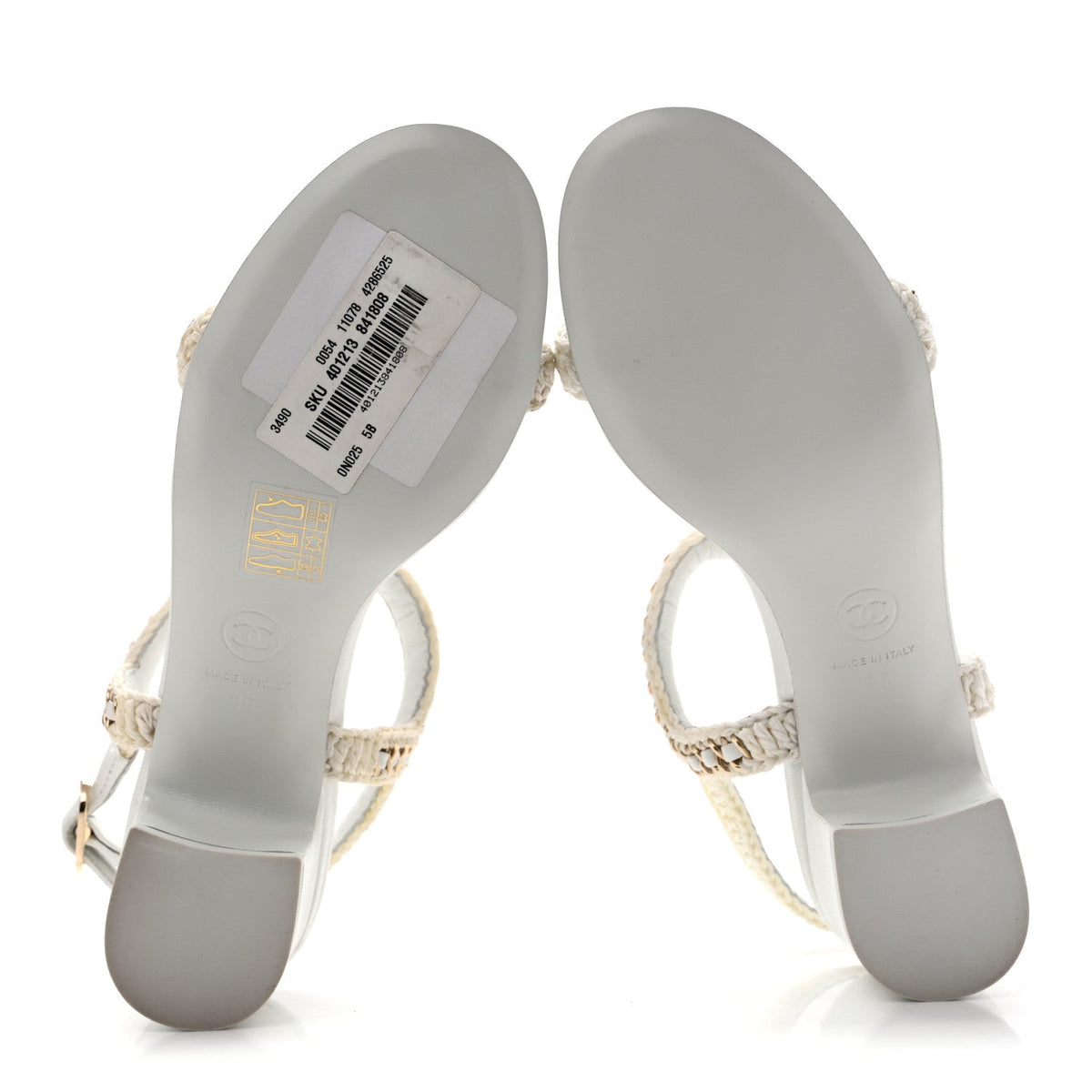 Chanel Lambskin Women's CC Chain Braided Sandals 35 White