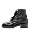 Chanel Shiny Calfskin Velvet Women's Combat Short Boots 37.5 Black