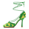 Bottega Veneta Crochet Lambskin Women's Stretch Ankle Tie Sandals 37 Kiwi Parakeet