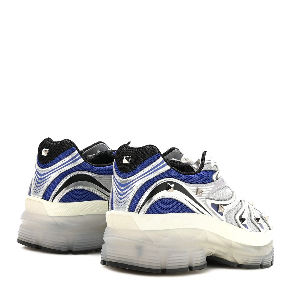 Valentino Garavani Mesh Calfskin Women's Rockstud Platform Sneakers 40 Silver Multicolor