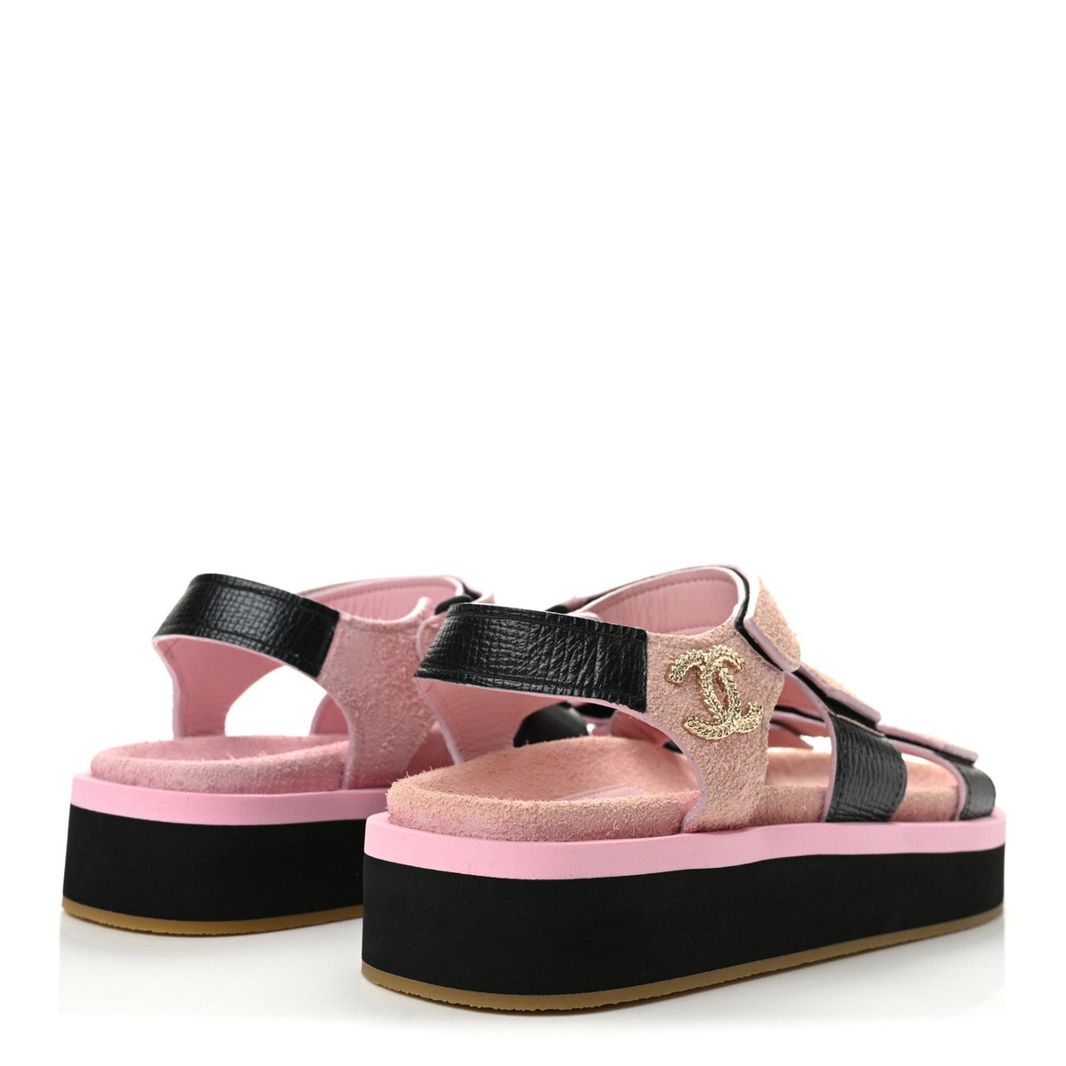 Chanel Suede Calfskin Women's Velcro Flat Sandals 39 Light Pink