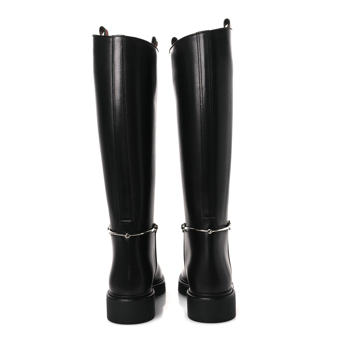 Gucci Shiny Calfskin Women's Michelangelo Slim Horsebit Riding Boots 38 Black