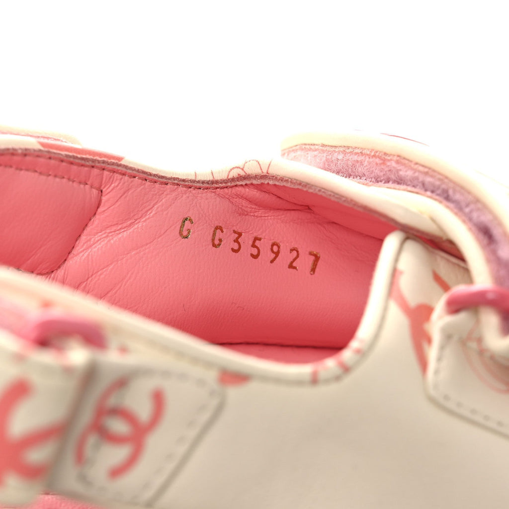 Chanel Lambskin Women's Printed CC Velcro Dad Sandals 37 White Pink