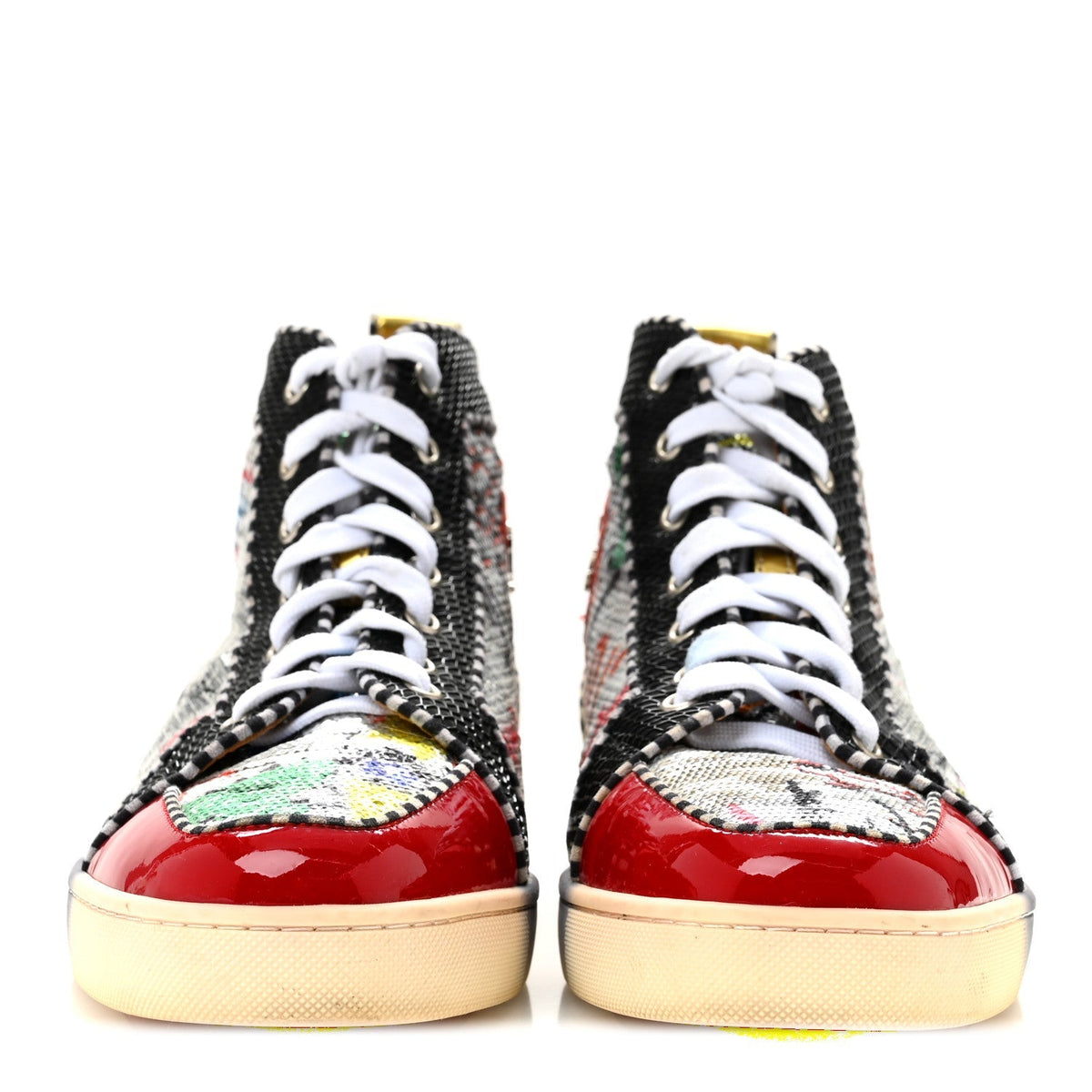 Christian Louboutin Patent Flash Paillettes Men's Rantus Orlato Sneakers 44 Version Silver