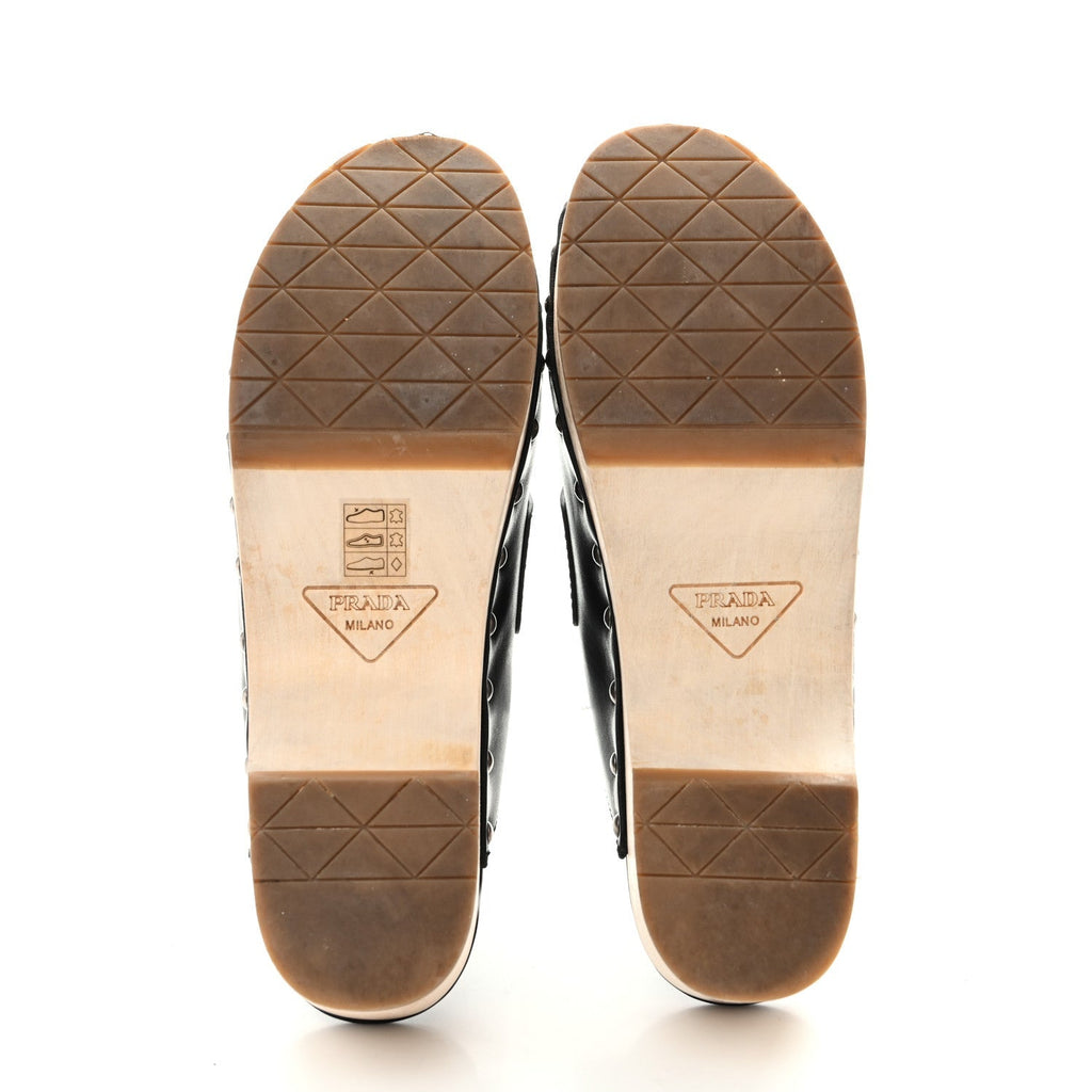 Prada Calfskin Women's Metal Triangle Logo 45mm Clogs 40 Black