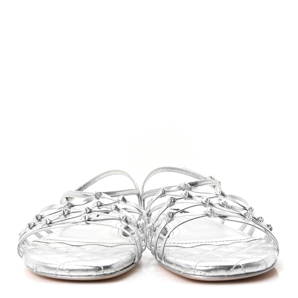 Chanel Laminated Lambskin Women's CC Sandals 36.5 Silver