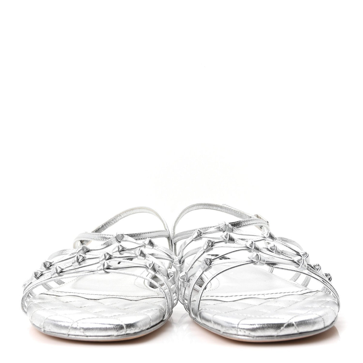 Chanel Laminated Lambskin Women's CC Sandals 36.5 Silver