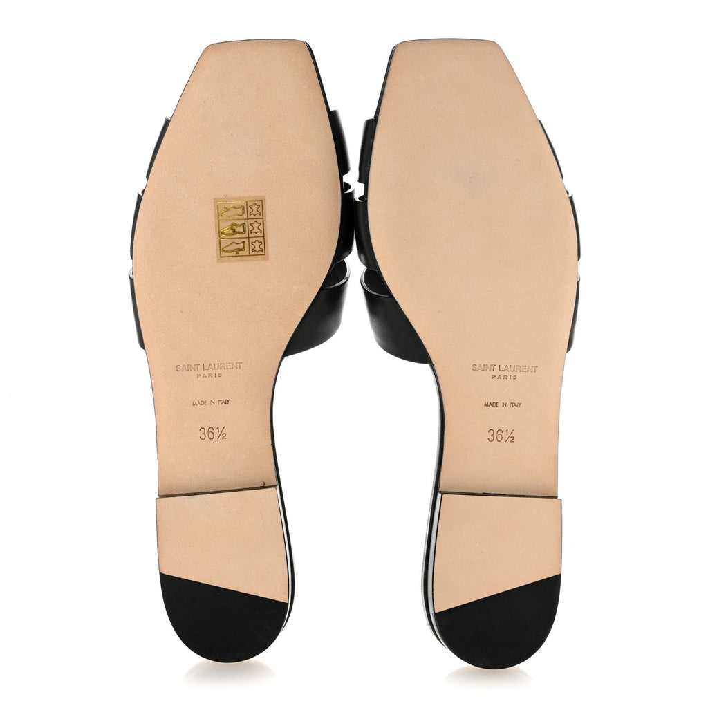 Saint Laurent Calfskin Women's Tribute 05 Slide Sandals 36.5 Black