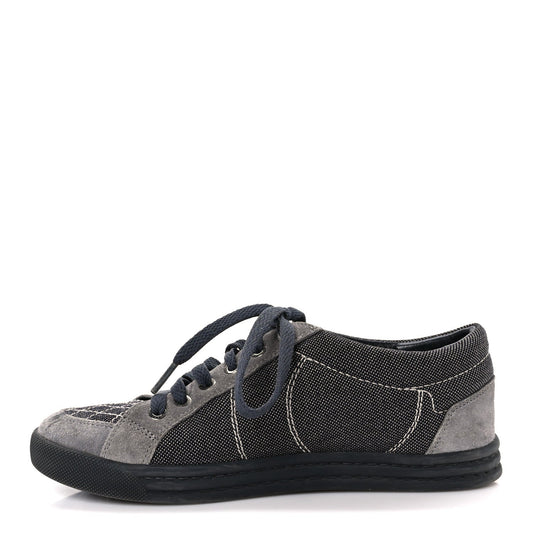 Chanel Toile Suede Calfskin Women's CC Low Top Sneakers 36 Dark Grey