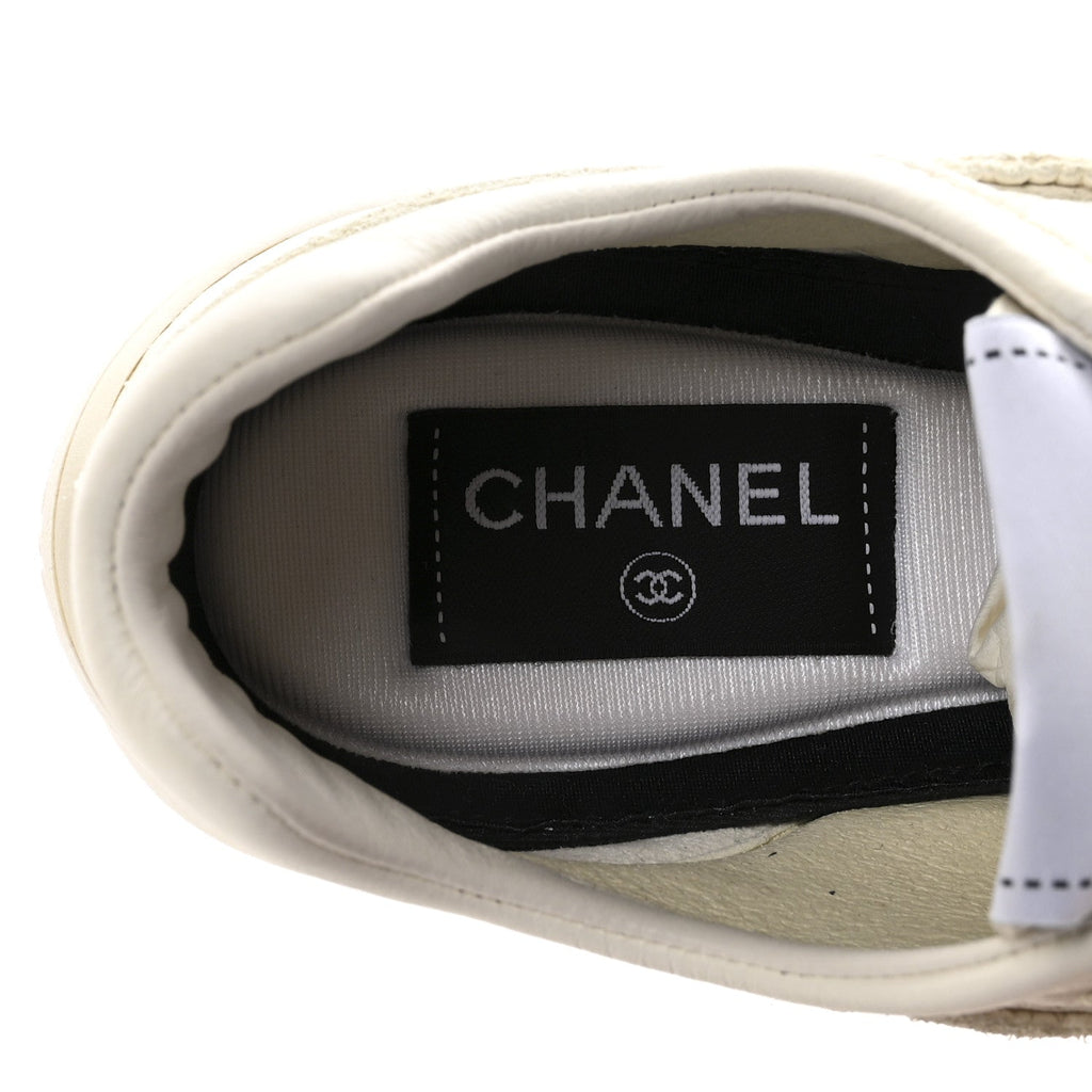 Chanel Perforated Calfskin Women's CC Sneakers 36.5 White