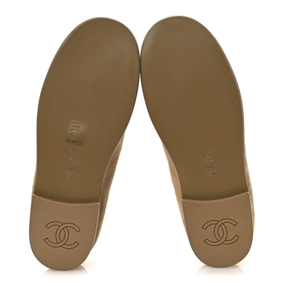 Chanel Suede Calfskin Women's CC Loafers 36.5 Dark Beige