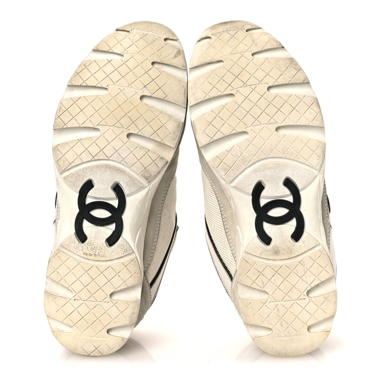 Chanel Mesh Suede Calfskin Women's CC Sneakers 37.5 White Black