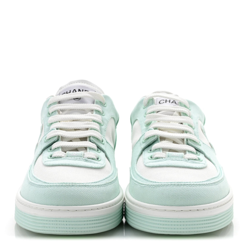 Chanel Cotton Calfskin Women's Sneakers 41 Light Turquoise White