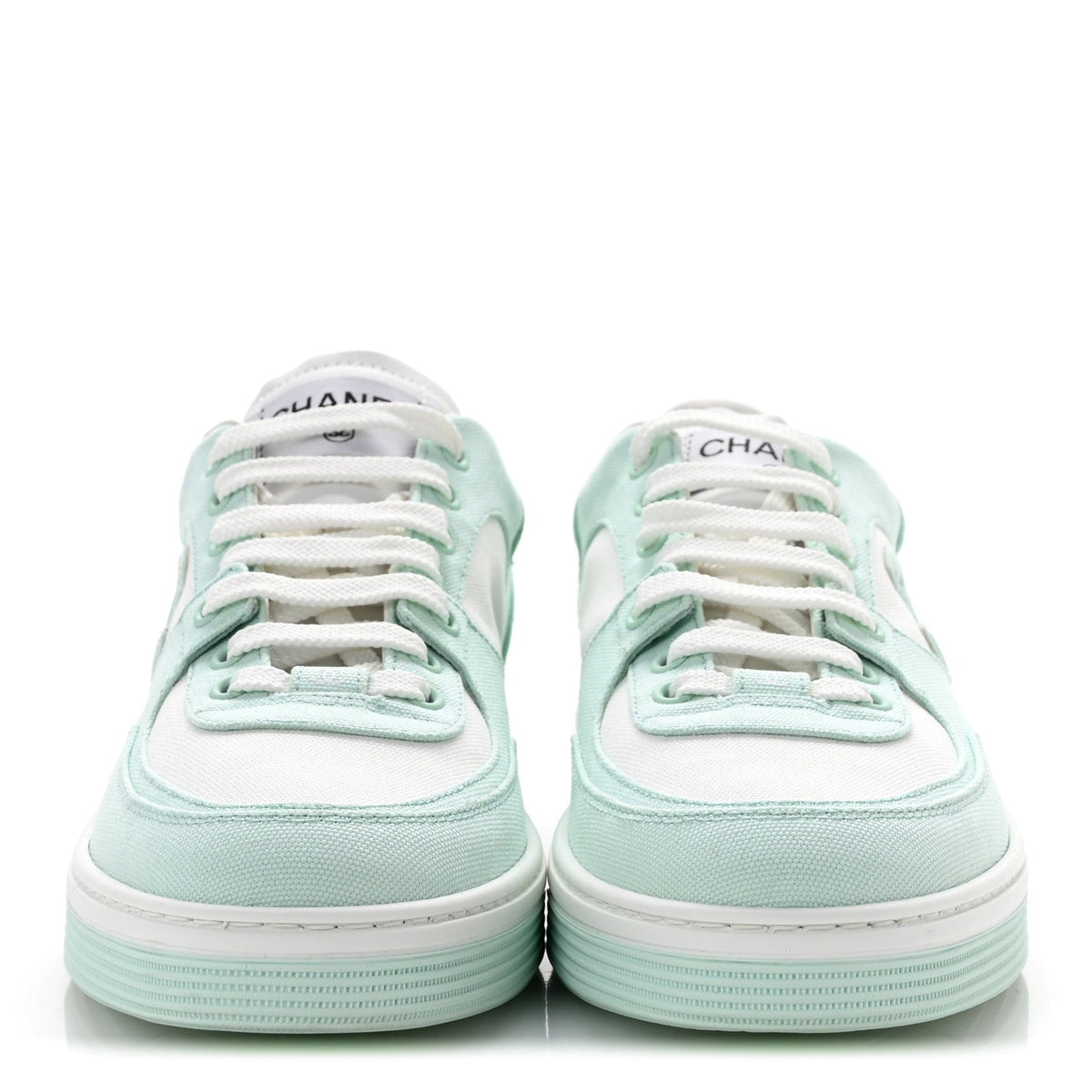 Chanel Cotton Calfskin Women's Sneakers 41 Light Turquoise White