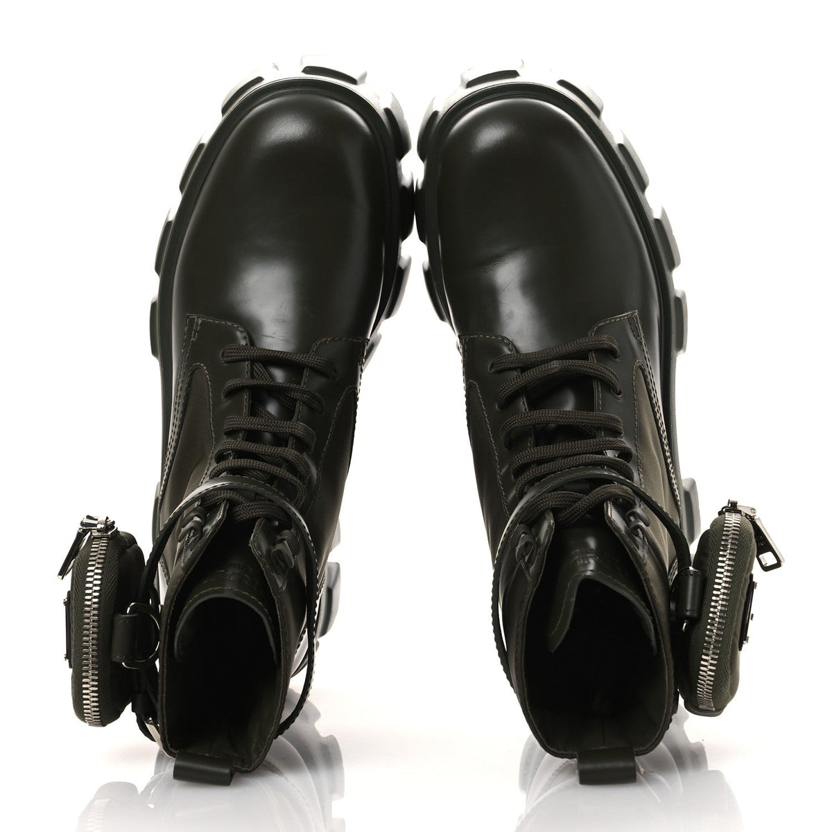 Prada Spazzolato Rois Re-Nylon Women's Monolith Boots 40 Militare