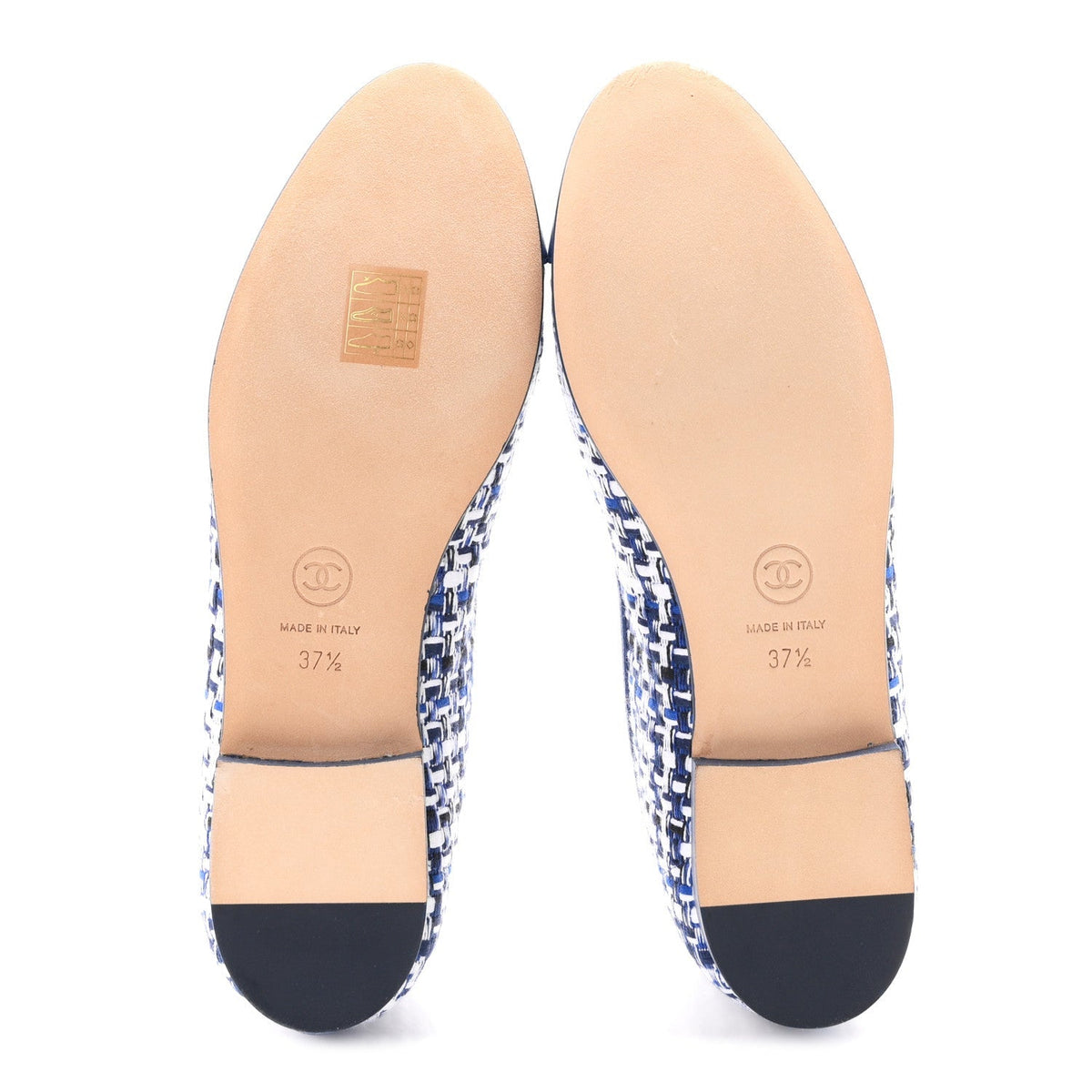 Chanel Tweed Lambskin CC Cap Toe Women's Flats
