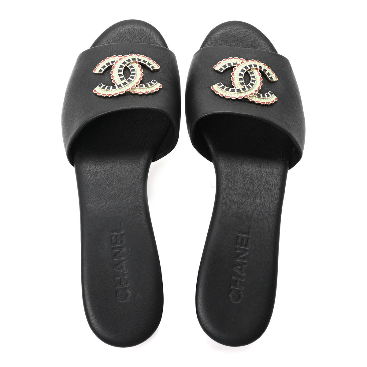 Chanel Lambskin Enamel Women's CC Mules 39.5 Black
