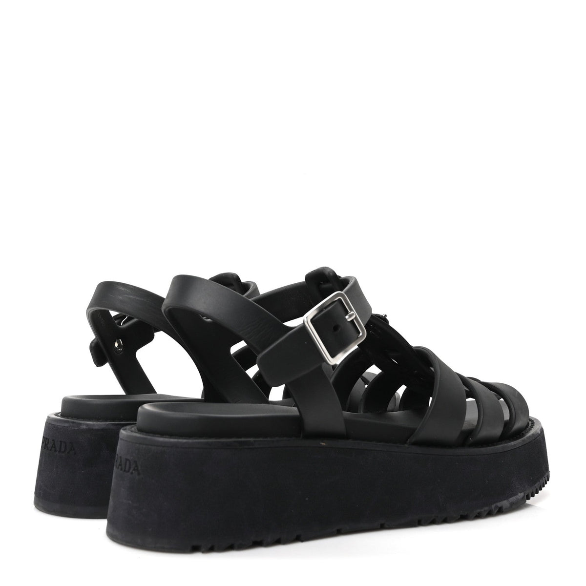 Prada Foam Rubber Women's Soft Cage Triangle Logo Sandals 39 Black