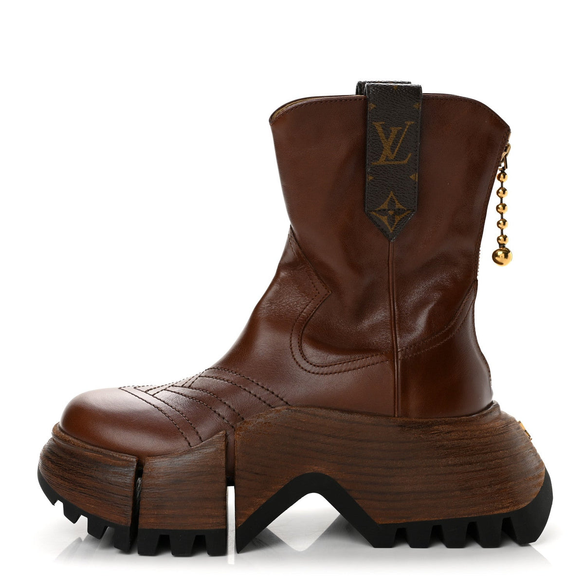 Louis Vuitton Patent Calfskin Women's LV Zoom Platform Boots 37 Brown