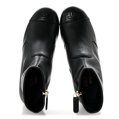 Chanel Stretch Lambskin Women's Cap Toe CC Uniform Short Boots 35 Black