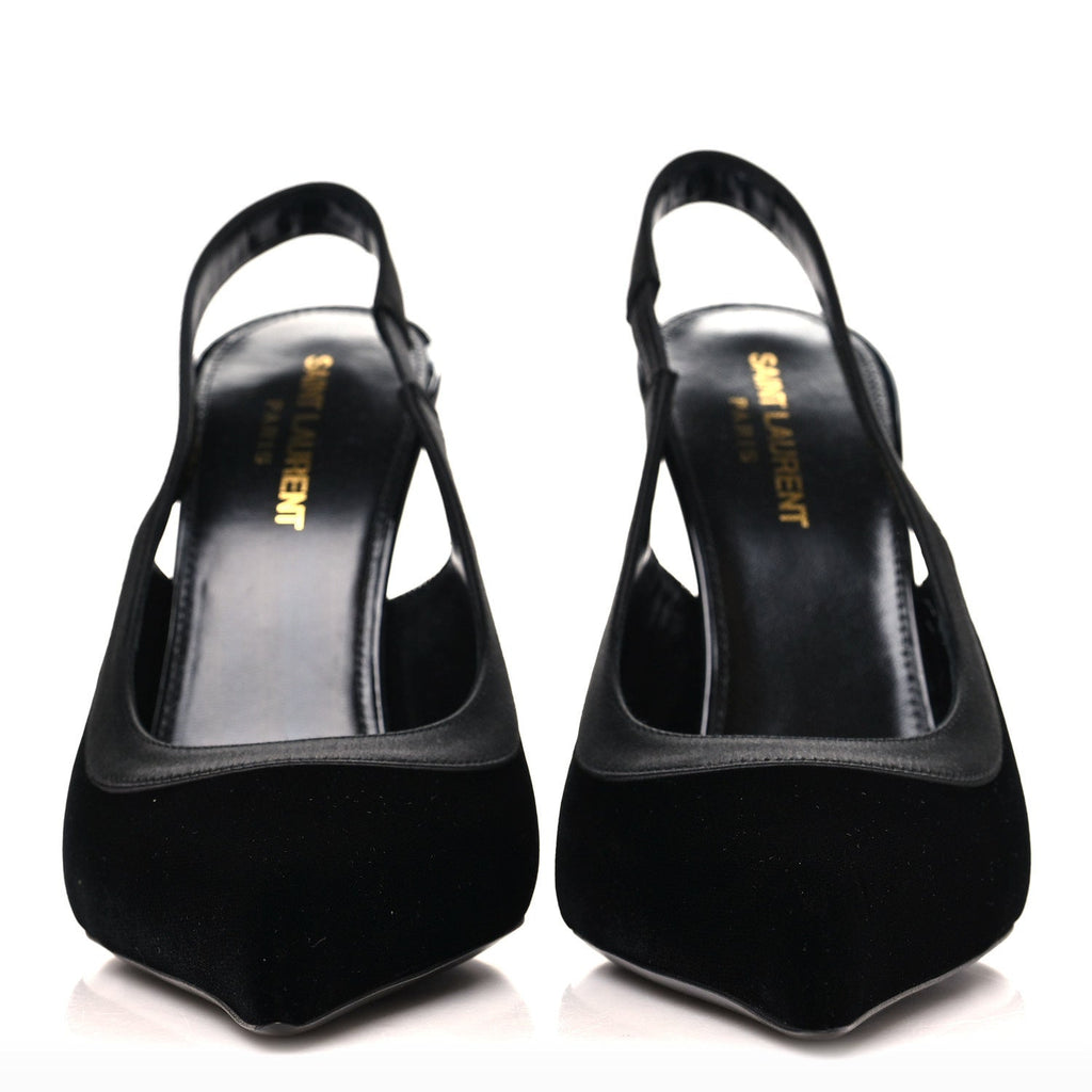 Saint Laurent Velvet Women's Victoire 115 Slingback Pumps 38.5 Black