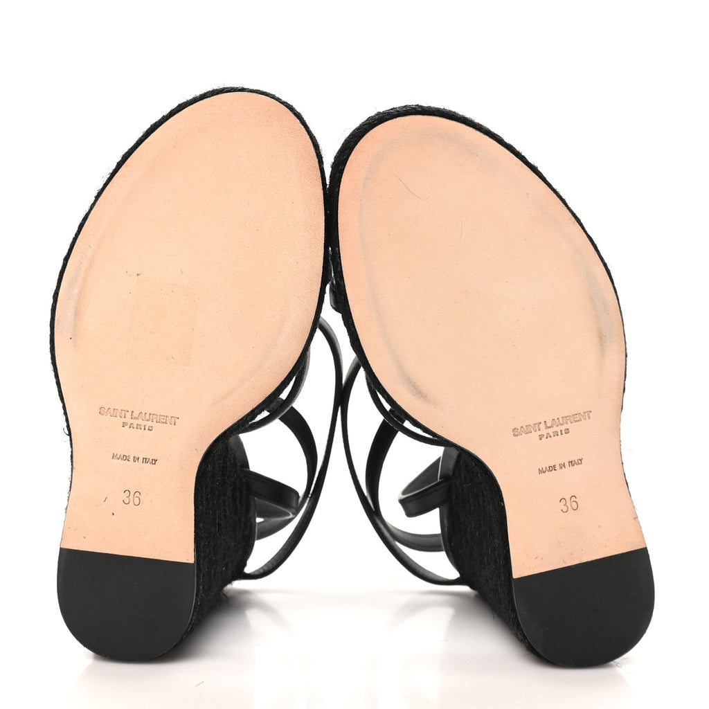 Saint Laurent Calfskin Women's Cassandra Espadrille 105mm Wedges 36 Black