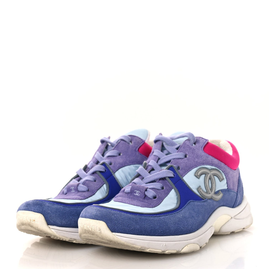 Chanel Nylon Calfskin Suede CC Women's Sneakers Light Blue